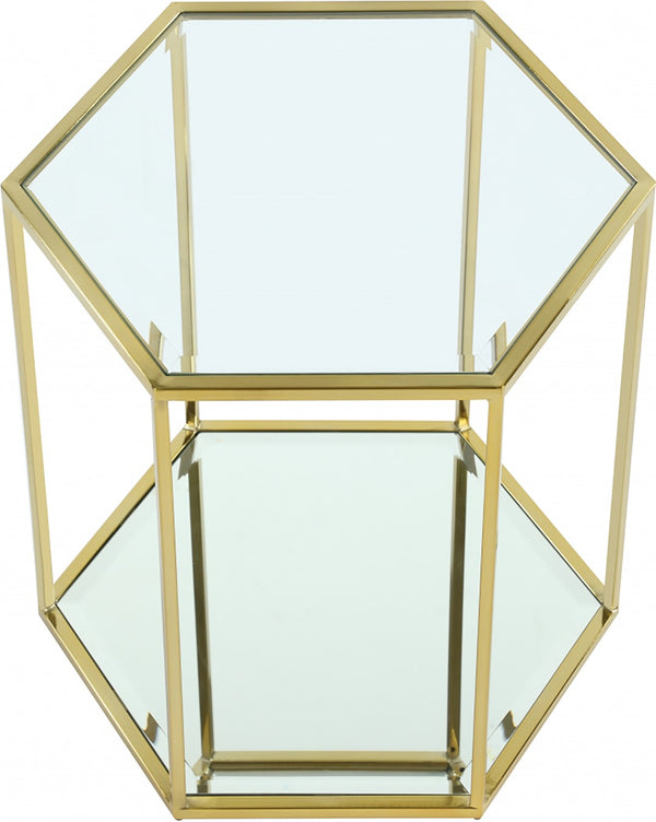 Sei Glass / Stainless Steel Contemporary Brushed Gold End Table - 20" W x 23.5" D x 23.5" H