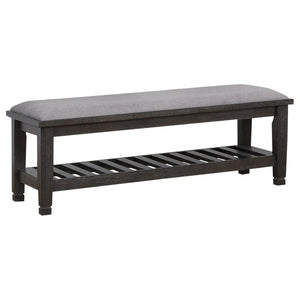 Franco Country Rustic Upholstered Bench with Slatted Shelf Weathered Sage