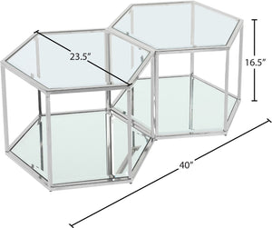 Sei Glass / Stainless Steel Contemporary Chrome Coffee Table - 40" W x 23.5" D x 16.5" H