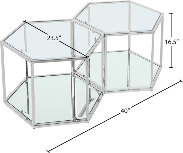 Sei Glass / Stainless Steel Contemporary Chrome Coffee Table - 40" W x 23.5" D x 16.5" H