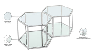 Sei Glass / Stainless Steel Contemporary Chrome Coffee Table - 40" W x 23.5" D x 16.5" H