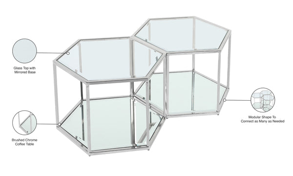 Sei Glass / Stainless Steel Contemporary Chrome Coffee Table - 40" W x 23.5" D x 16.5" H