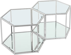 Sei Glass / Stainless Steel Contemporary Chrome Coffee Table - 40" W x 23.5" D x 16.5" H
