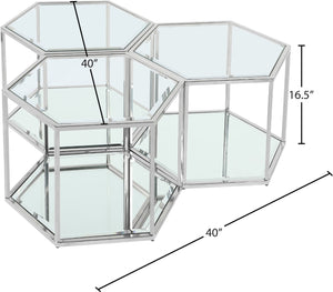 Sei Glass / Stainless Steel Contemporary Chrome Coffee Table - 40" W x 40" D x 16.5" H