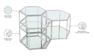 Sei Glass / Stainless Steel Contemporary Chrome Coffee Table - 40" W x 40" D x 16.5" H