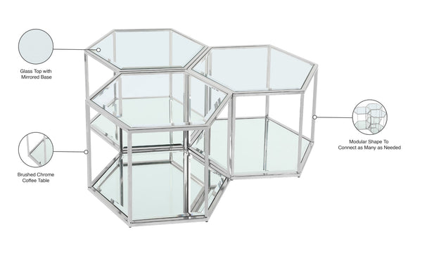 Sei Glass / Stainless Steel Contemporary Chrome Coffee Table - 40" W x 40" D x 16.5" H