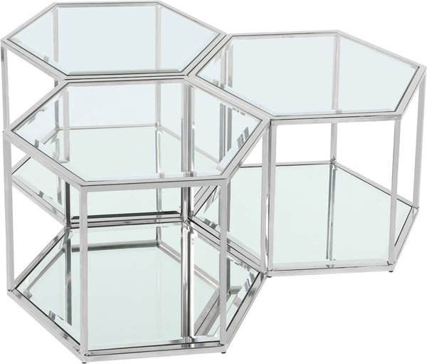 Sei Glass / Stainless Steel Contemporary Chrome Coffee Table - 40" W x 40" D x 16.5" H