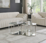 Sei Glass / Stainless Steel Contemporary Chrome Coffee Table - 40" W x 40" D x 16.5" H