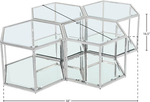 Sei Glass / Stainless Steel Contemporary Chrome Coffee Table - 40" W x 58" D x 16.5" H