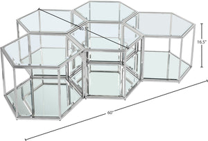 Sei Glass / Stainless Steel Contemporary Chrome Coffee Table - 60" W x 40.5" D x 16.5" H