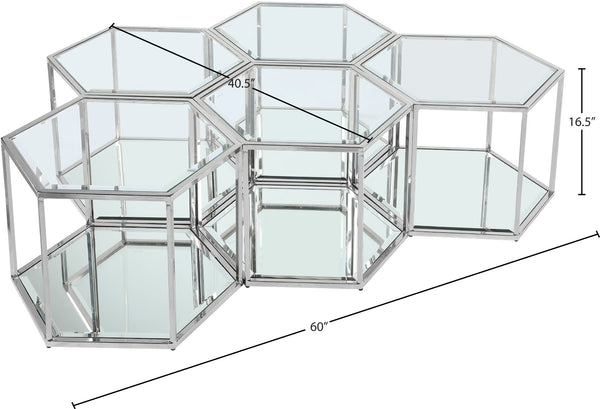 Sei Glass / Stainless Steel Contemporary Chrome Coffee Table - 60" W x 40.5" D x 16.5" H