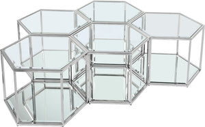 Sei Glass / Stainless Steel Contemporary Chrome Coffee Table - 60" W x 40.5" D x 16.5" H