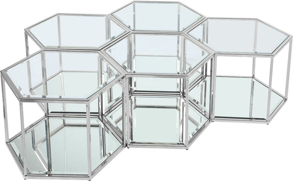Sei Glass / Stainless Steel Contemporary Chrome Coffee Table - 60" W x 40.5" D x 16.5" H