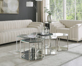 Sei Glass / Stainless Steel Contemporary Chrome Coffee Table - 60" W x 40.5" D x 16.5" H