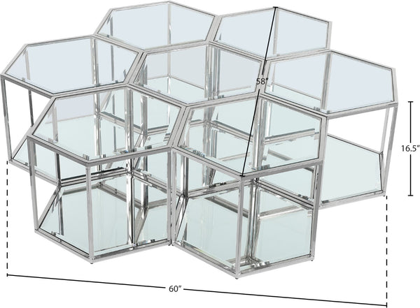 Sei Glass / Stainless Steel Contemporary Chrome Coffee Table - 60" W x 58" D x 16.5" H