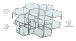 Sei Glass / Stainless Steel Contemporary Chrome Coffee Table - 60" W x 58" D x 16.5" H