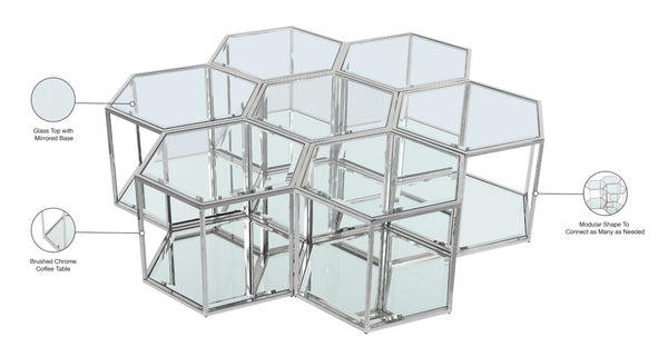 Sei Glass / Stainless Steel Contemporary Chrome Coffee Table - 60" W x 58" D x 16.5" H