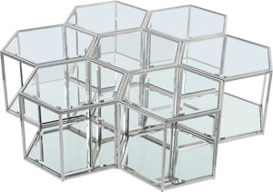 Sei Glass / Stainless Steel Contemporary Chrome Coffee Table - 60" W x 58" D x 16.5" H