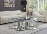 Sei Glass / Stainless Steel Contemporary Chrome Coffee Table - 60" W x 58" D x 16.5" H