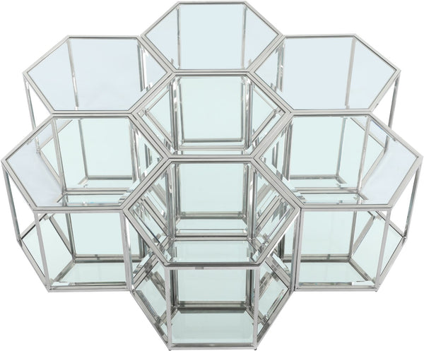 Sei Glass / Stainless Steel Contemporary Chrome Coffee Table - 60" W x 58" D x 16.5" H