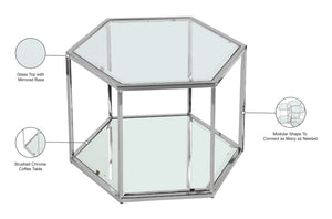 Sei Glass / Stainless Steel Contemporary Brushed Chrome Coffee Table - 20" W x 23.5" D x 16.5" H