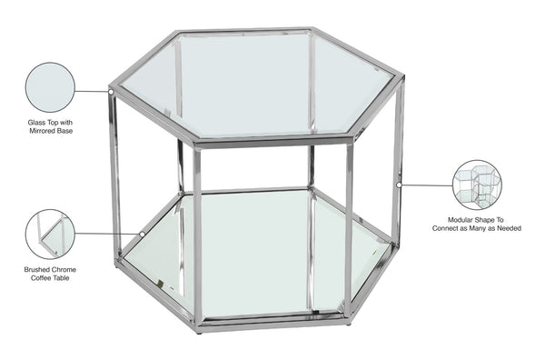 Sei Glass / Stainless Steel Contemporary Brushed Chrome Coffee Table - 20" W x 23.5" D x 16.5" H