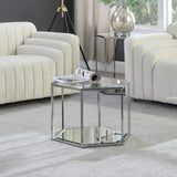 Sei Glass / Stainless Steel Contemporary Brushed Chrome Coffee Table - 20" W x 23.5" D x 16.5" H