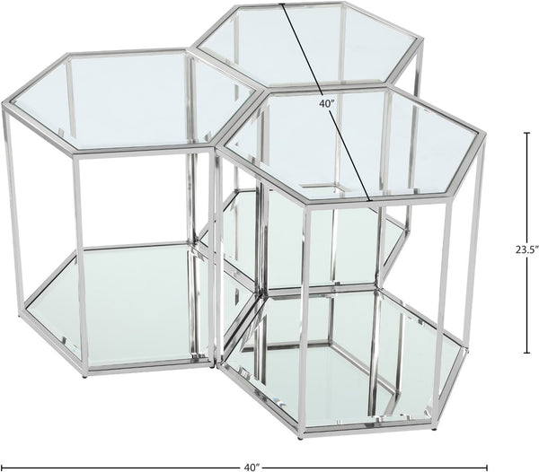 Sei Glass / Stainless Steel Contemporary Chrome End Table - 40" W x 40" D x 23.5" H