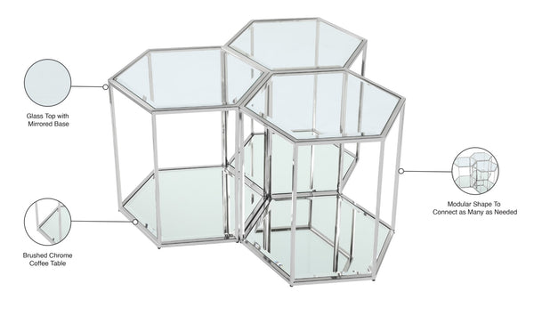 Sei Glass / Stainless Steel Contemporary Chrome End Table - 40" W x 40" D x 23.5" H