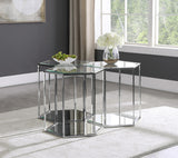 Sei Glass / Stainless Steel Contemporary Chrome End Table - 40" W x 40" D x 23.5" H