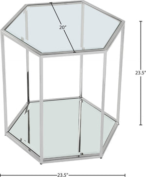 Sei Glass / Stainless Steel Contemporary Brushed Chrome End Table - 20" W x 23.5" D x 23.5" H