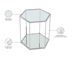 Sei Glass / Stainless Steel Contemporary Brushed Chrome End Table - 20" W x 23.5" D x 23.5" H