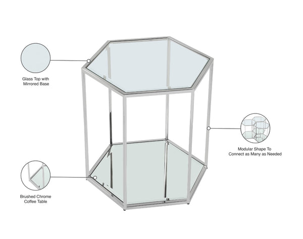 Sei Glass / Stainless Steel Contemporary Brushed Chrome End Table - 20" W x 23.5" D x 23.5" H