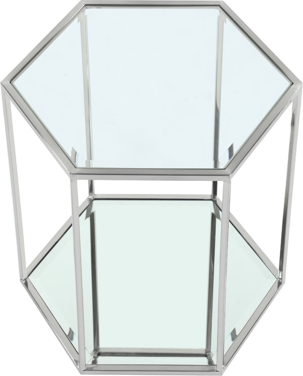 Sei Glass / Stainless Steel Contemporary Brushed Chrome End Table - 20" W x 23.5" D x 23.5" H