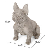 Delamore Outdoor French Bulldog Garden Statue, Rustic White and Green Noble House