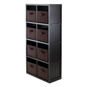 Winsome Wood Timothy 9-Piece Set, 4x2 Grid Shelf & 8 Foldable Chocolate Fabric Baskets, Black 20832-WINSOMEWOOD