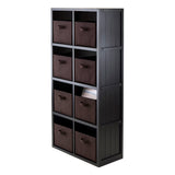 Winsome Wood Timothy 9-Piece Set, 4x2 Grid Shelf & 8 Foldable Chocolate Fabric Baskets, Black 20832-WINSOMEWOOD