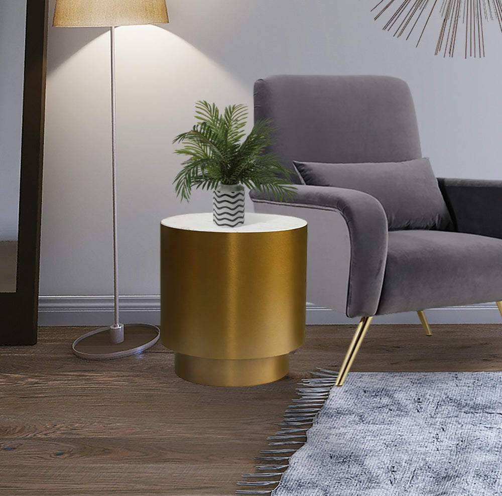 Presley Marble / Metal Contemporary  End Table - 20" W x 20" D x 20" H