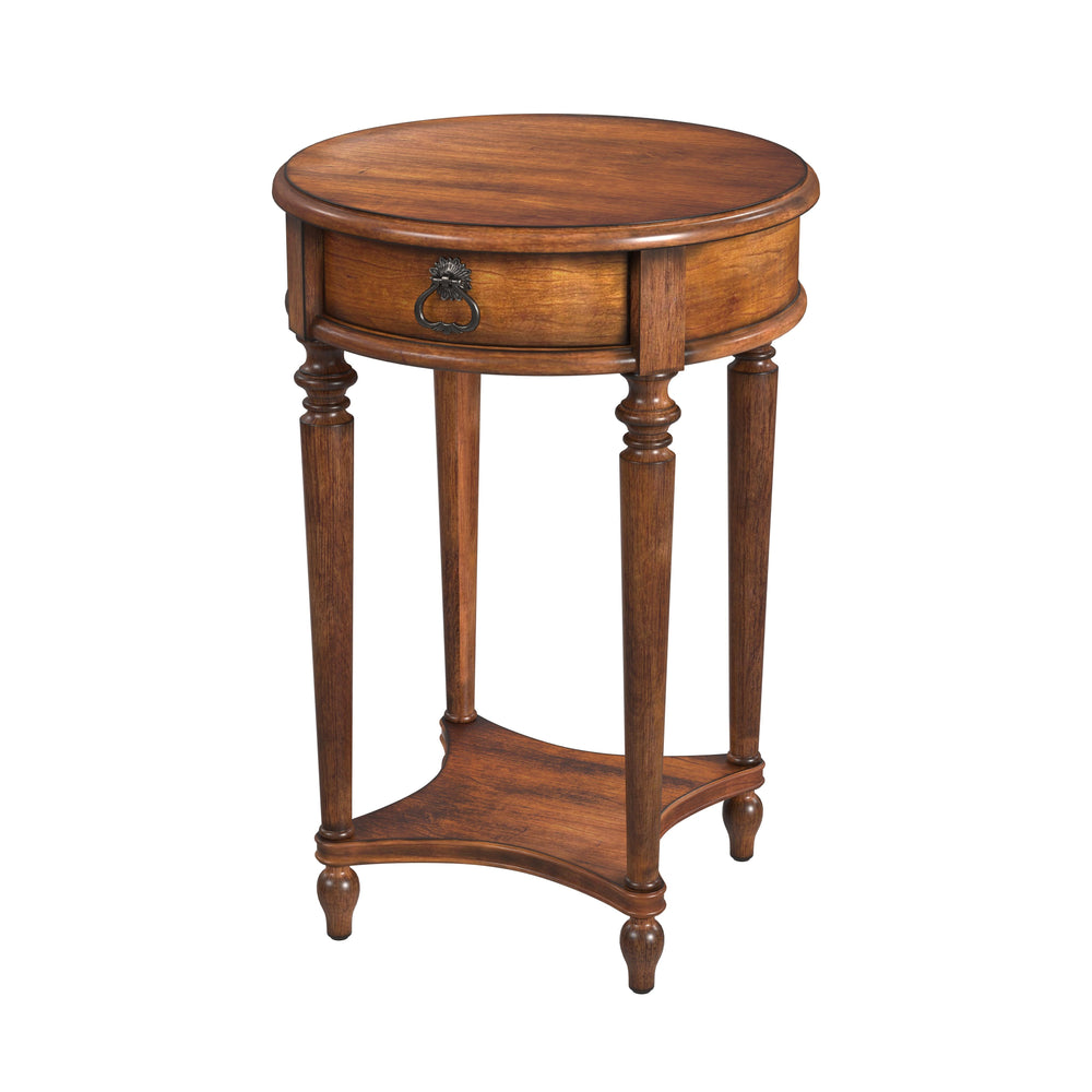 Butler Specialty Jules 1-Drawer Round End Table XRT Antique Cherry Wood solids, wood products, cherry veneers 2096011-BUTLER