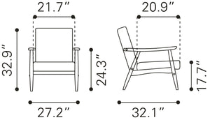Zuo Modern Rocky 100% Polyester, MDF, Rubberwood Mid Century Commercial Grade Arm Chair Gray, Black 100% Polyester, MDF, Rubberwood