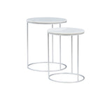 Fonner Nesting Tables – Elegant White Marble Tops with Silver Iron Frames for Modern Living Spaces