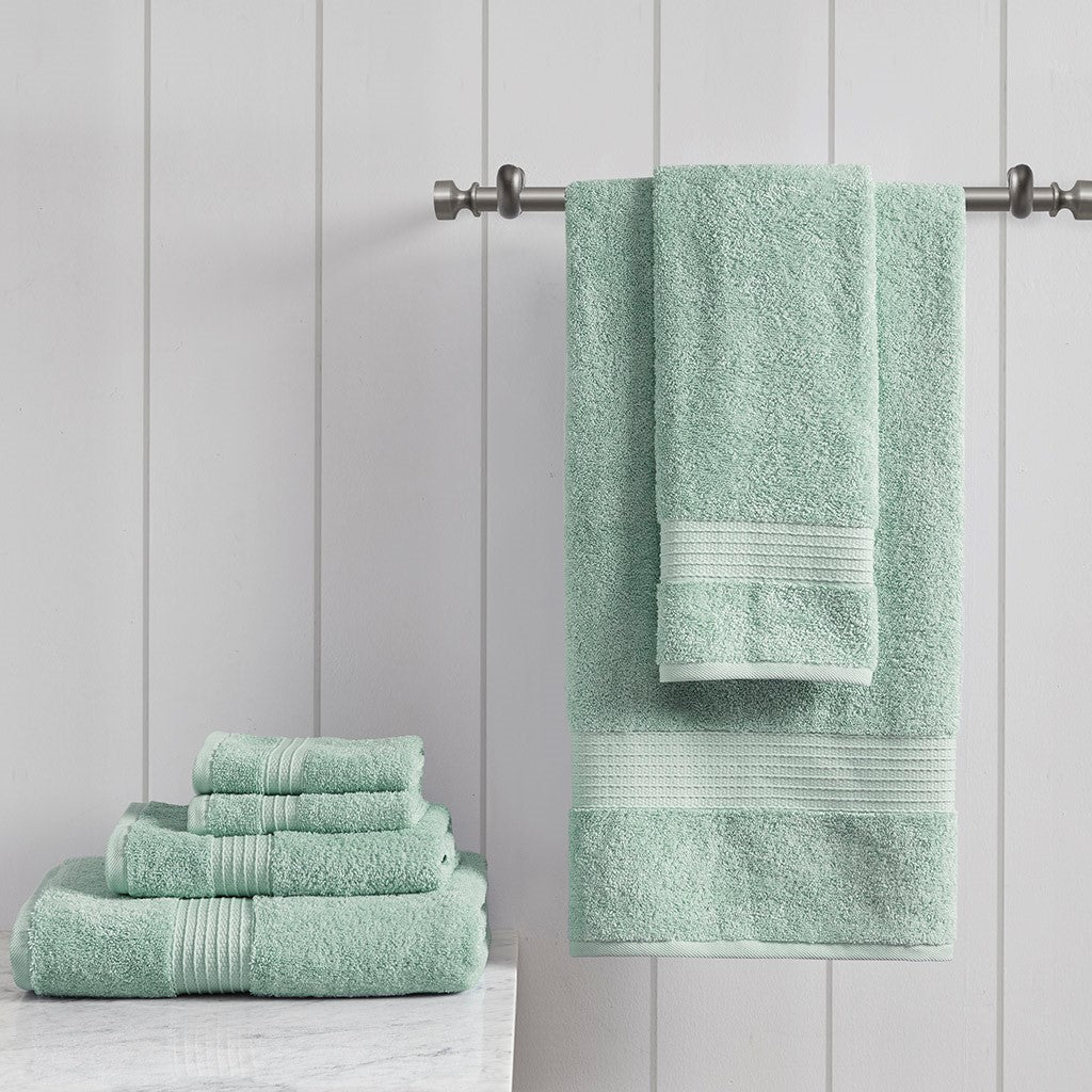 DKNY 100% Cotton Bathroom 8 PC SET Bath Hand Face Towel Sage Green