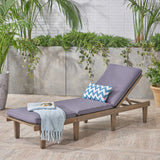 Ariana Outdoor Acacia Wood Chaise Lounge with Cushion, Grey and Dark Grey Noble House