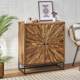 Noble House Orem Handcrafted Boho Wooden 2 Door Cabinet, Natural and Black