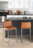 Mara 26" Contemporary Counter Stool in Brushed Stainless Steel, and Camel Faux Leather by LumiSource - Set of 2