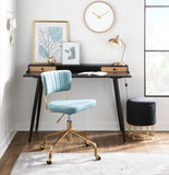 Tania Contemporary Task Chair in Gold Metal and Light Blue Velvet by LumiSource