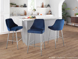 Marcel Contemporary Counter Stool in Chrome and Navy Blue Velvet by LumiSource - Set of 2