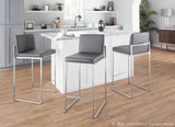 Fuji Contemporary High Back Counter Stool in Stainless Steel and Grey Faux Leather by LumiSource - Set of 2