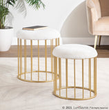 Canary Contemporary Nesting Ottoman Set in Gold Metal and White Plush Fabric by LumiSource