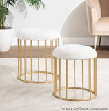 Canary Contemporary Nesting Ottoman Set in Gold Metal and White Plush Fabric by LumiSource